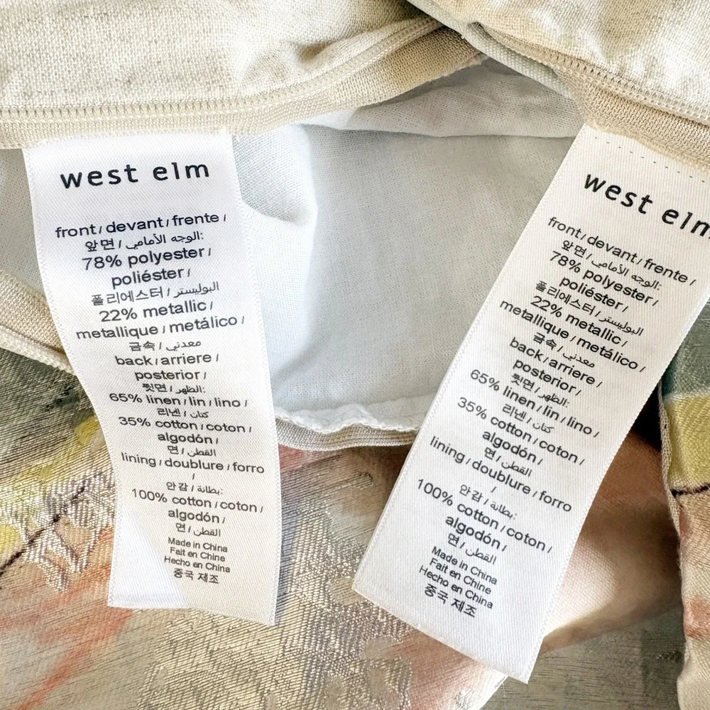 West Elm Abstract Metallic Watercolor Modern Linen Blend Pillow Cover‎ Set Of 2